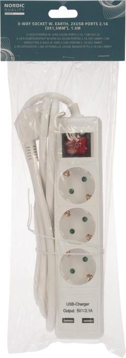 Produktbild Antalis Stecker 3-fach erdfrei 2xUSB-A (3x1,5mm²) 1,5m weiss (3x, 1.50 m)