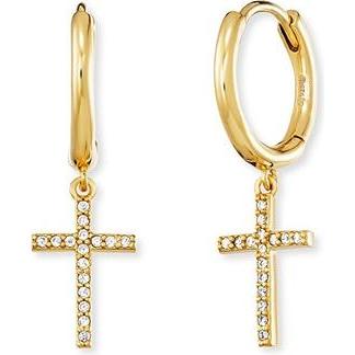 Engelsrufer, Ohrringe, Gold-plated hoop earrings Cross with zircons ERE-LILCROS-ZGC, (925er Silber)