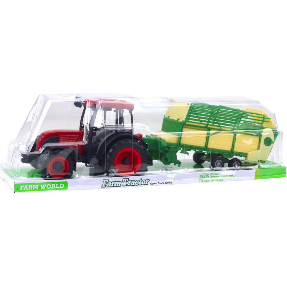 Lean Toys Landwirtschaftlicher Traktor mit grünem und gelbem Anhänger rot 50cm