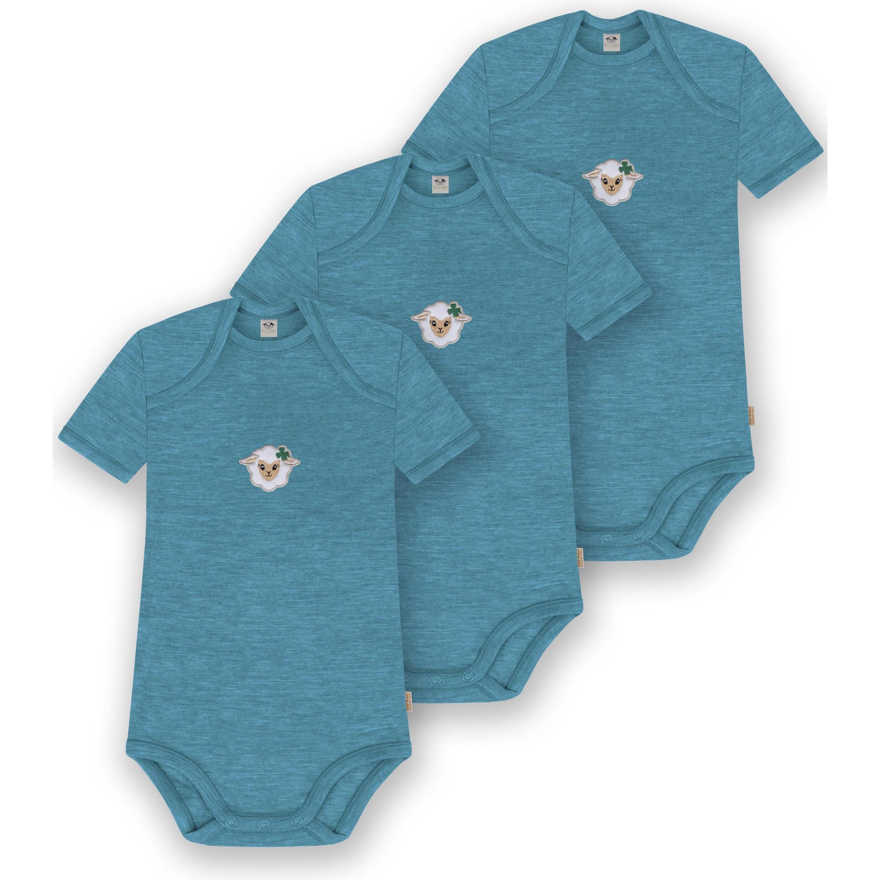 Normani, Herren, Body, 3er Set Baby Merino Body Kurzarm „Tauranga" - 9291, Blau, (80)