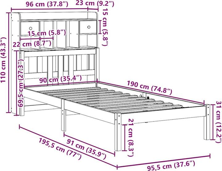 Produktbild vidaXL Bücherregalbett (90 x 190 cm)