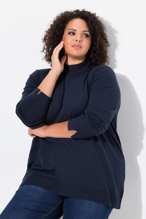 Image du produit Ulla Popken Damen grosse Grössen Pullover, Stehkragen, Langarm, Rippbündchen marine 50+ 822010130-50+ (50, 52)