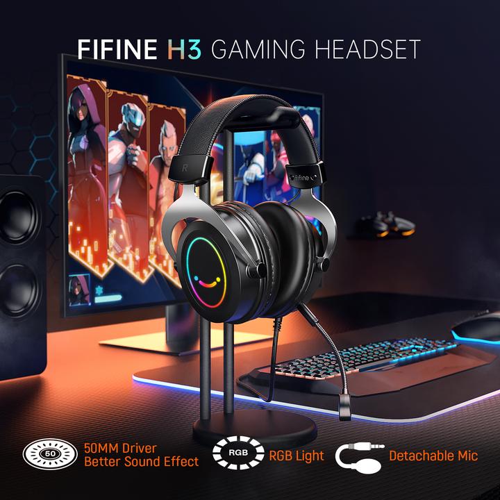 Actual product image Fifine H3 black Gaming USB RGB Headset with wire control button (Cable)