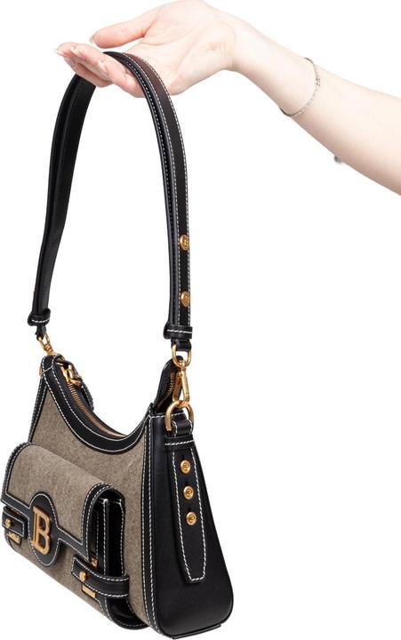Immagine prodotto Balmain borsa b-buzz hobo in tele e pelle colore kaki e noir