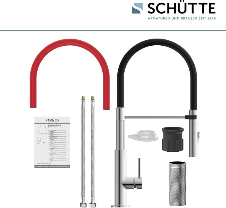 Produktbild Schütte Wasserhahn Küche STILO Spültischarmatur Chrom Schwarz Chrom Rot Schwenkbar 79180