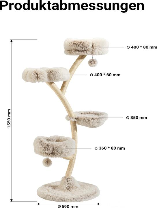 Produktbild Wiltec Designer Kratzbaum (155 cm, Creme, Grau)