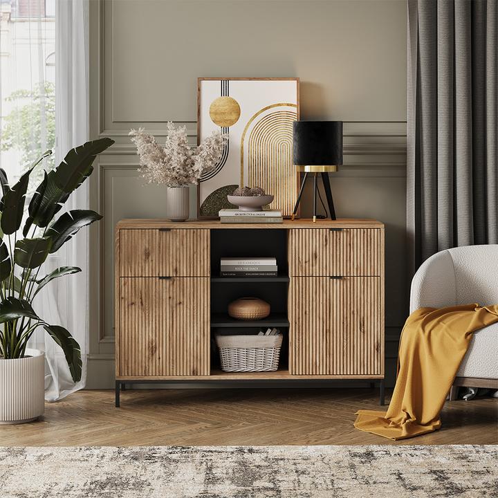 Actual product image Vichy Kommode Eliza, Viking Oak, 120 x 81.2 cm mit 2 Schubladen und 2 Türen