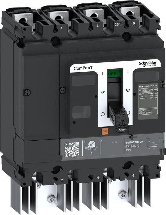 Produktbild Schneider Schutzschalter, ComPacT NSX250 TM DC EP, 20kA/1500VDC, 4-polig, TM-DC EP Auslöser 100A C25F4TM100D3