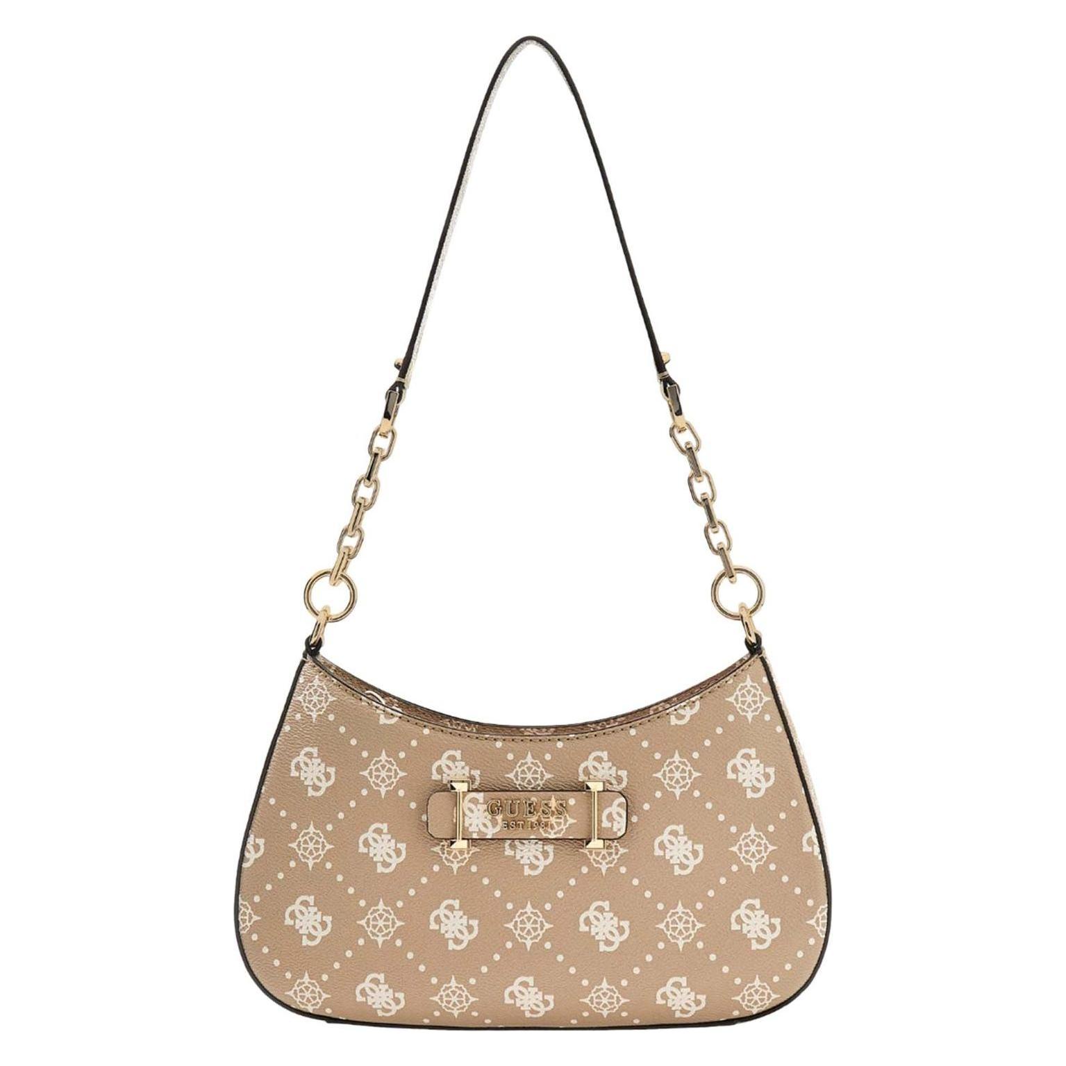 Guess, Damen, Handtasche, Carrie Logo Top Zip Shoulder Bag, Beige