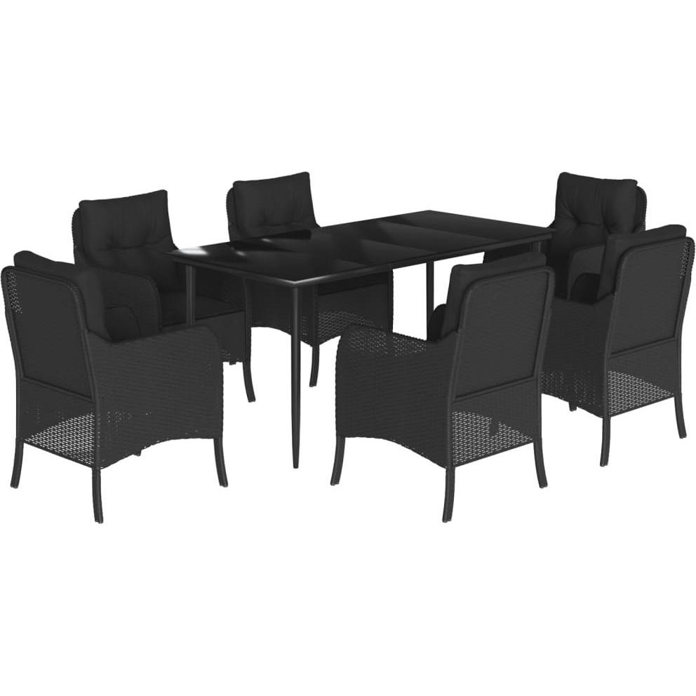 VidaXL, Gartentisch + Balkontisch, Gartenmöbel Essgruppe Gartengarnitur Sitzgruppe 7tlg. Schwarz Poly Rattan (160 cm)