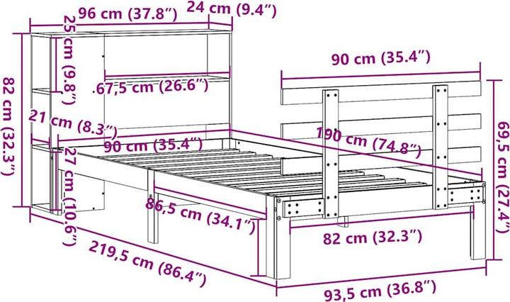 Actual product image vidaXL Bücherregalbett (90 x 190 cm)
