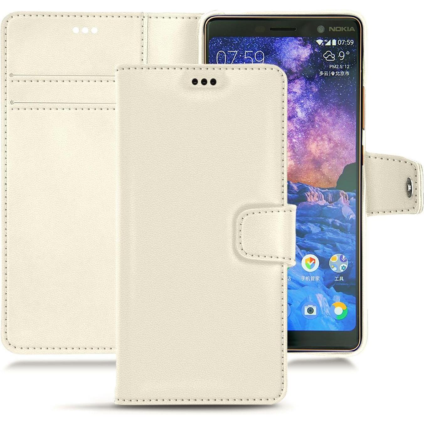 Noreve Lederschutzhülle Wallet (Nokia 7 Plus), Smartphone Hülle, Weiss