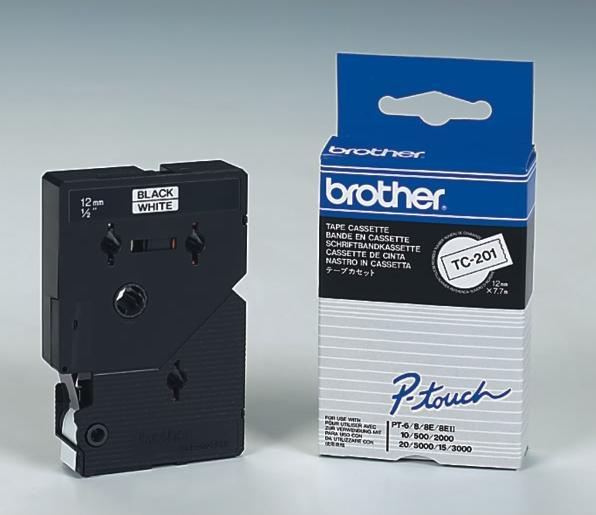 Actual product image Brother TC 201A Laminated tape (1.20 cm, Black, White)