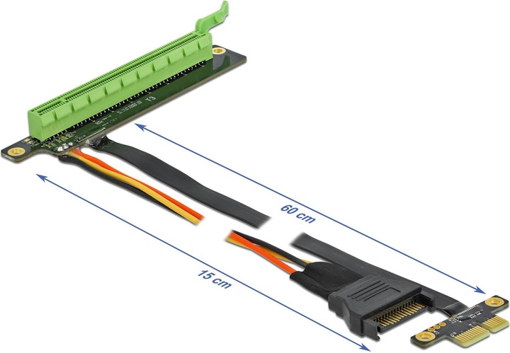 Produktbild Delock PCI-E Riser Karte x1 zu x16 flexibel, gewinkelt, 80 cm, SATA