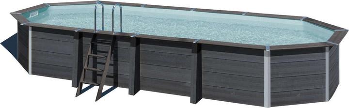 Gre Set per piscina fuori terra in WPC ovale 804x386x124 cm con sistema di filtraggio a sabbia, (804 x 386 x 124 cm)
