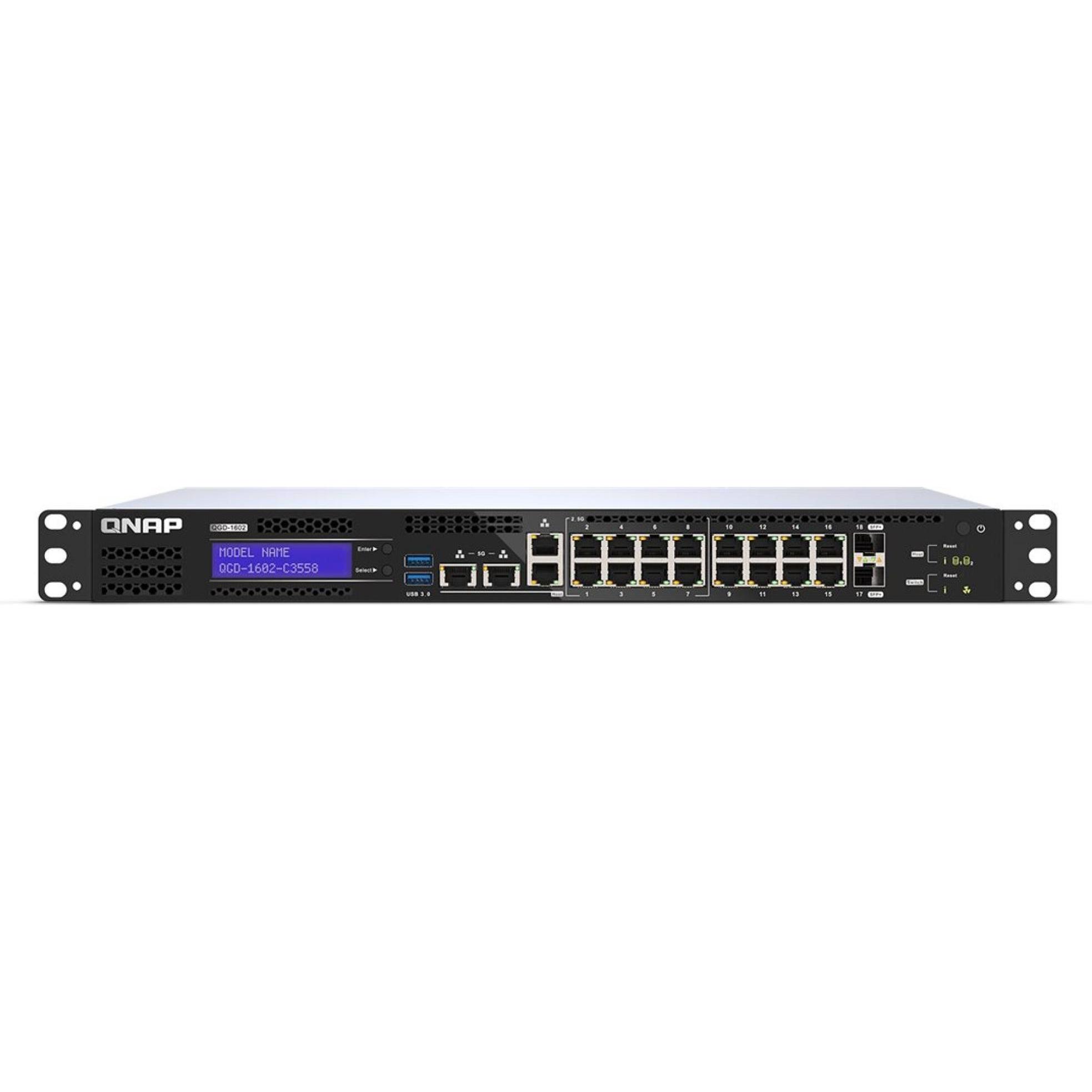 QNAP QGD-1602-C3558-8G Smart Edge Switch mit 2,5 GbE und 10 GbE Fähigkeit (18 Ports), Netzwerk Switc