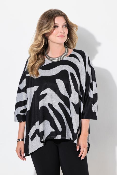 Image du produit Miamoda Damen grosse Grössen Pullover, oversized, Zebramuster, 3/4-Ärmel schwarz 50+ 836919100-50+ (50, 52)