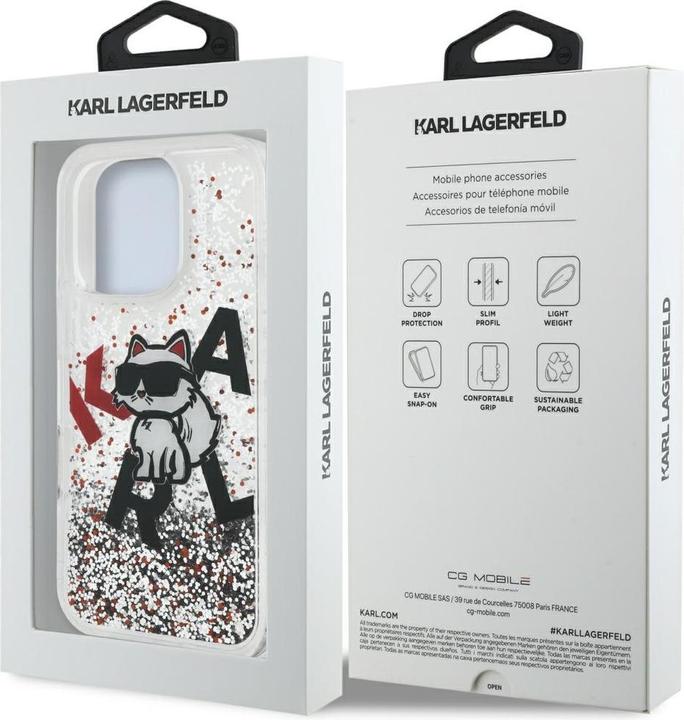 Produktbild Karl Lagerfeld Case Liquid Glitter Choupette Logo for iPhone 16 Pro Max transparent (Apple iPhone 16 Pro Max)