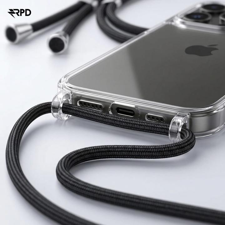 Actual product image RPD iPhone 14 - Handykette / Necklace – Transparent mit praktischem schwarzem Band