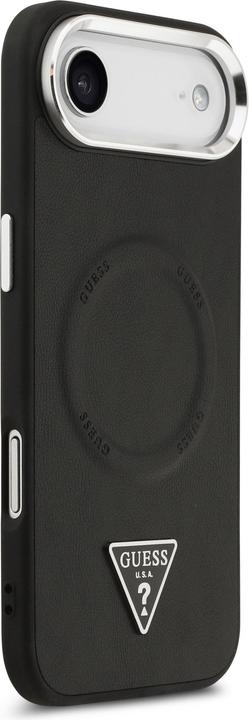 Image du produit Guess Case Magsafe PU Leather Case With Triangle Logo Silver Metal Camera Frame For iPhone 17 Air Bl (Apple iPhone 17)