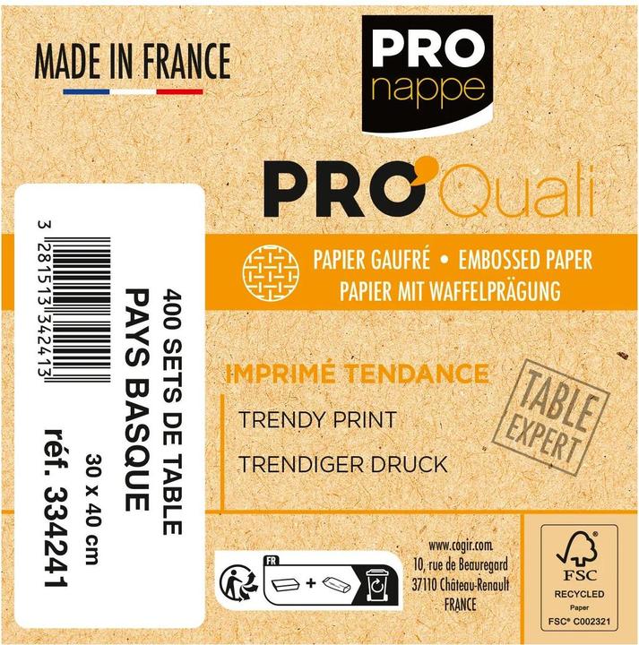 Image du produit PROnappe 400 sets de table Pays basque multicolore 30,0 x 40,0 cm (4 pcs, 40 x 30 cm)