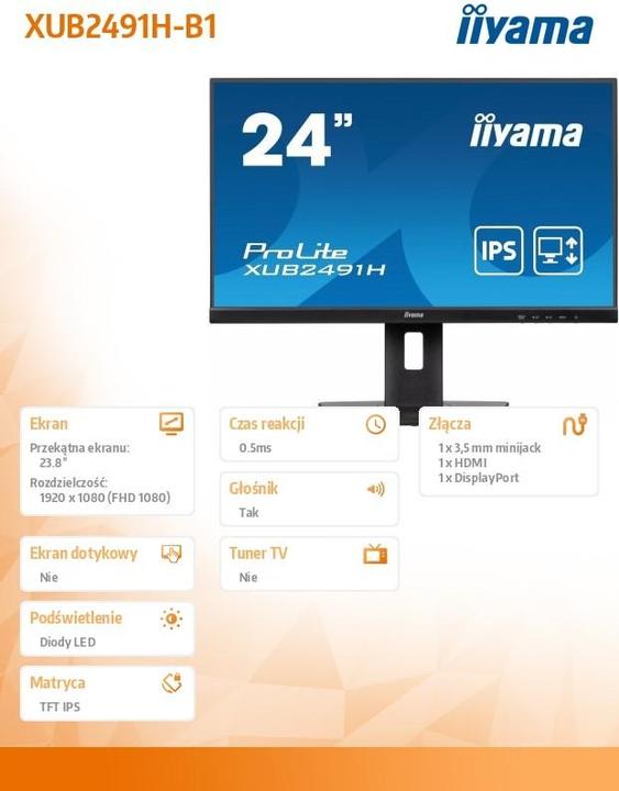 Produktbild iiyama TFT XUB2491H-B1 60.5cm IPS 23.8"/1920x1080/DP/HDMI/100Hz/h?v (1920 x 1080 Pixel, 23.80")