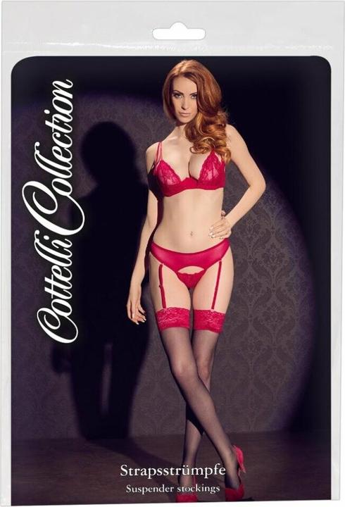 Produktbild Cottelli Collection Strapsstrümpfe mit roter Spitze (L)