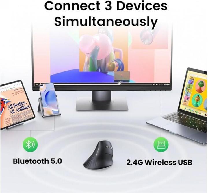 Produktbild Ugreen Mouse Wireless 2.4 GHz & Bluetooth MU008 Black 25444 (Kabellos)