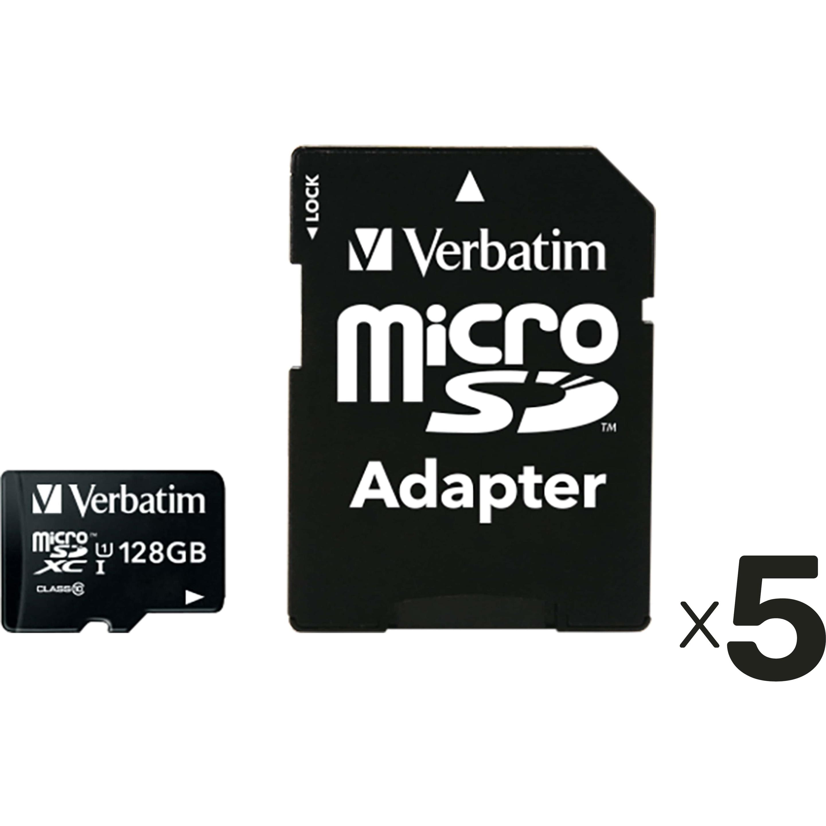 Verbatim MicroSDXC Card Premium, 128 GB, Class 10, inkl. Adapter 5er Pack (128 GB, microSDXC), Speicherkarte