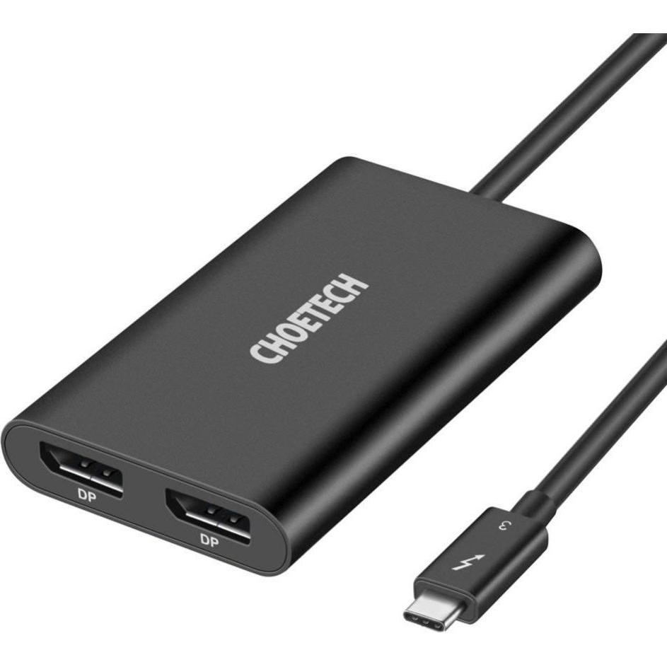 Choetech Steckeradapter USB Typ-C Thunderbolt 3 (40 Gbit/s) auf 2 x DisplayPort 4K 60 Hz Schwarz (HU (USB Typ-C, 8.50 cm...