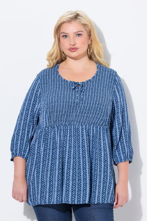 Actual product image Ulla Popken Floral Striped Smocked Bodice Blouse (50, 52)