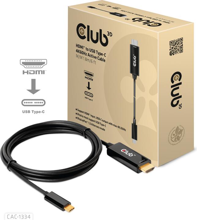 Actual product image Club 3D HDMI (Type A) - USB Type C (1.80 m)