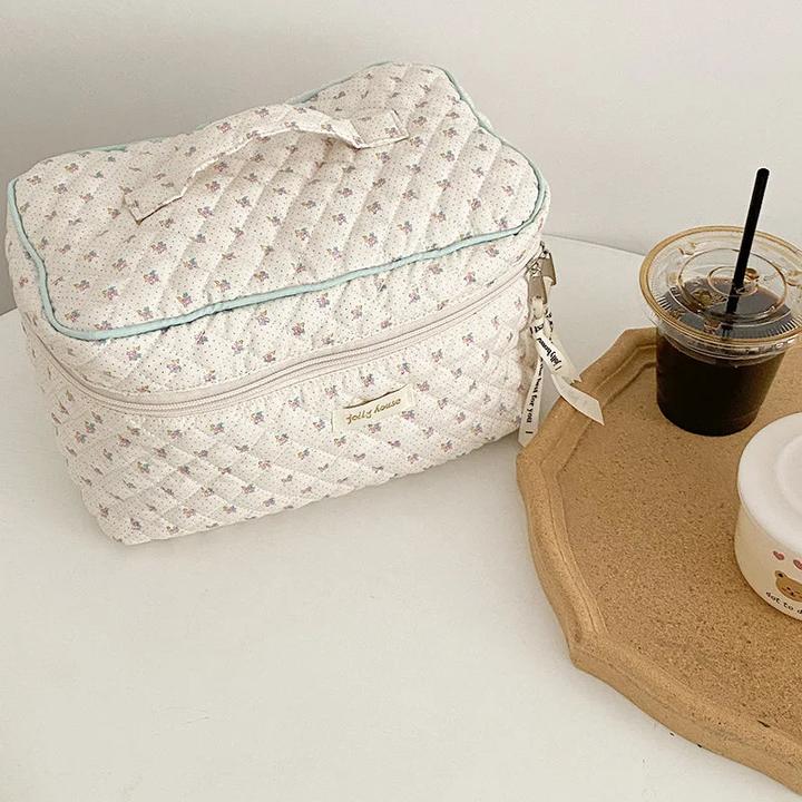 Immagine prodotto Only-Bags.Store Carino il sacchetto per il trucco in cotone trapuntato con cerniera per l'organizzazione dei
