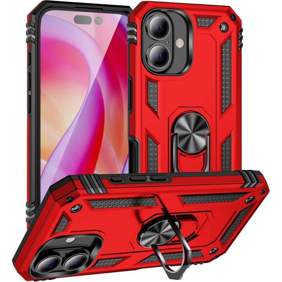 Cover-Discount iPhone 16 Plus - Robustes Back Cover mit Kickstand (Apple iPhone 16 Plus), Smartphone Hülle, Rot