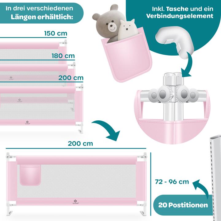 Actual product image Kesser Bed Rail 200cm Pink