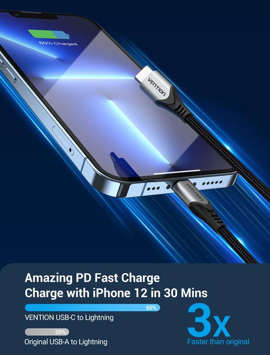 Image du produit Vention USB 2.0C vers Lightning 1.5M avec PD/MFi (1.50 m, USB 2.0)