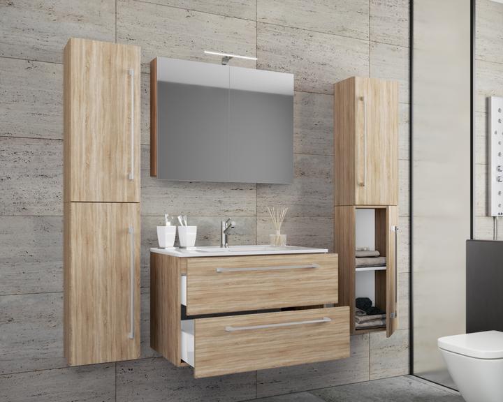 Produktbild VCM 5.-tlg. Waschplatz Waschtisch Badinos 2 Schubladen Spiegelschrank