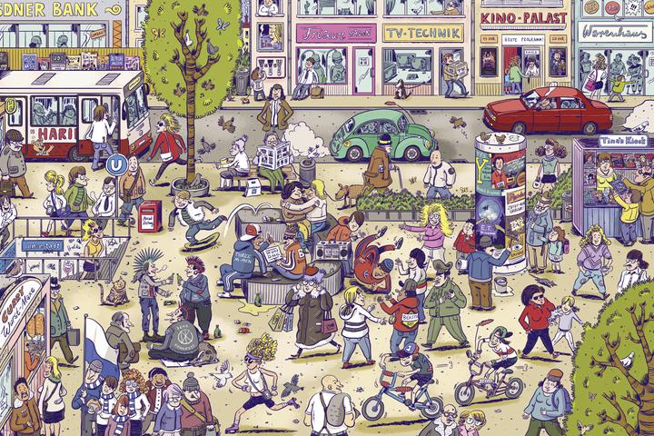 Actual product image Die 80er Jahre - Das grosse Wimmelbuch von Walkman bis Wimbledon (German, Marian Meinhardt-Schönfeld, 2024)