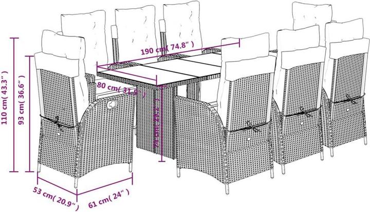 Produktbild vidaXL Garten Essgruppe (190 x 80 x 74 cm)