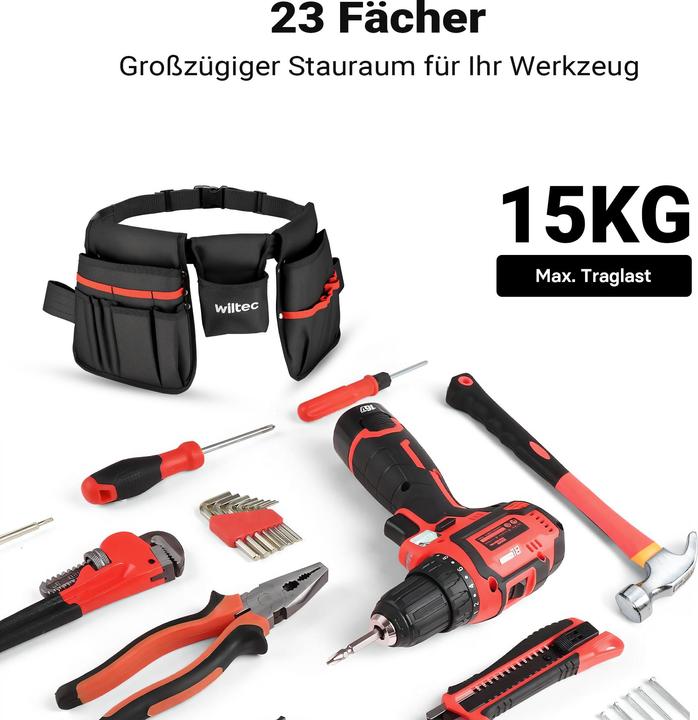 Produktbild Wiltec Werkzeuggürtel 63,5x25,5cm Gürteltasche 23 Fächer Werkzeug Tasche