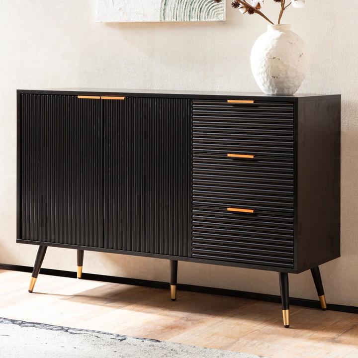 Produktbild FineBuy Sideboard Anrichte 120 cm Schwarz Eiche Dekor Kommode Standschrank