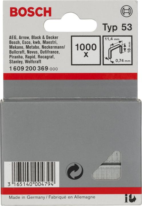 Actual product image Bosch Professional Zubehör Fine wire staple type 53, 11.4 x 0.74 x 18 mm, 1000-pack