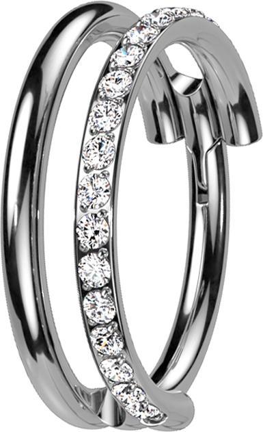 Actual product image Star Piercing Micro segment ring hinged silver two rings row crystals (Titanium, without brass)