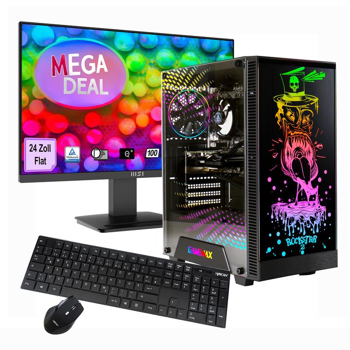 Produktbild GameMax GAMEMAXRockstar SET2710 + MSI PRO MP2412 Monitor 60cm (24") + Maus & Tastatur (1000 GB, 16 GB, GeForce RTX 5060)