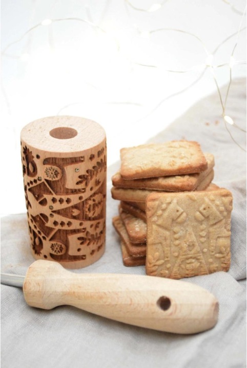 Produktbild ScrapCooking Teigrolle aus Holz geprägt, Weihnachten Deko