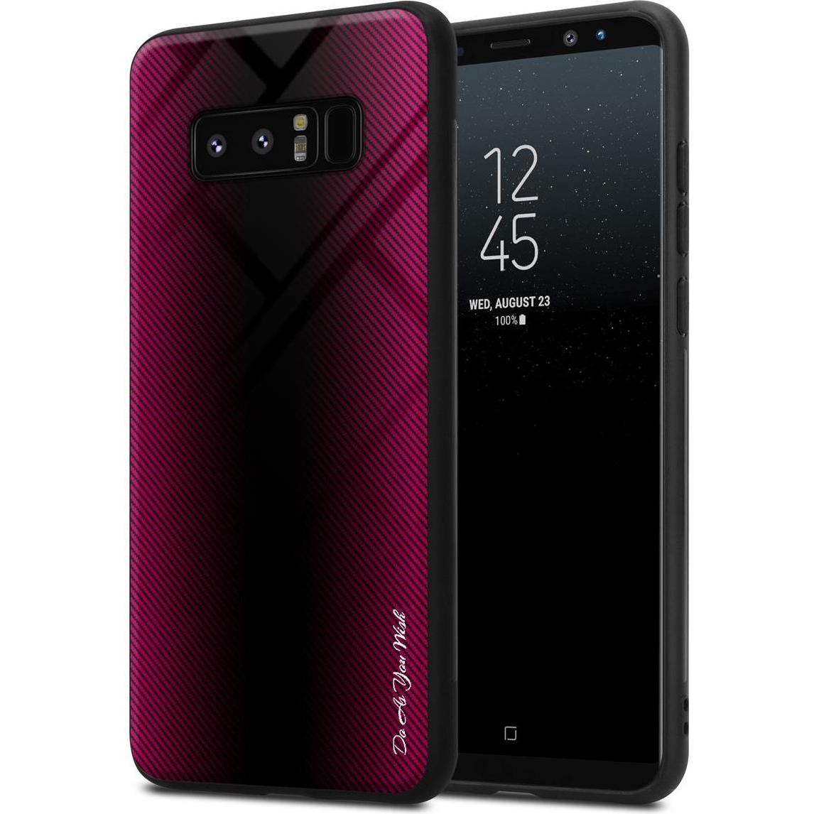 Cadorabo TPU Gestreiftes Glas Cover (Samsung Galaxy Note 8), Smartphone Hülle, Pink