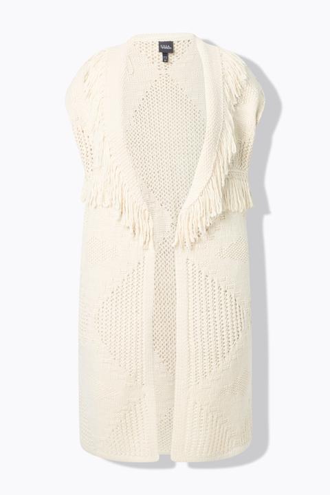Produktbild Ulla Popken Strickweste, lang, oversized, offene Form, Rhomben (54)