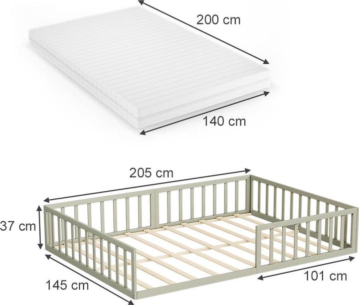 Image du produit VitaliSpa Bodenbett aus Metall Minno, Greige, 140x200 mit Matratze (140 x 200)
