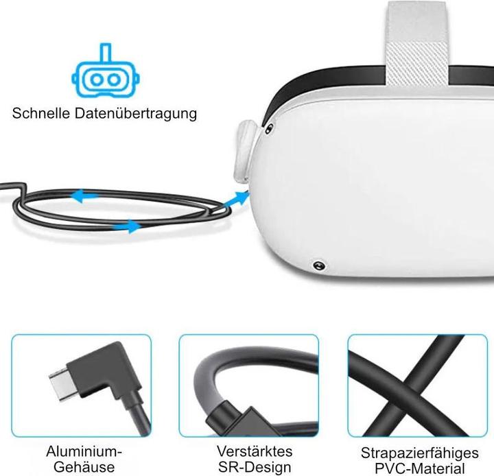 Immagine prodotto Hermex Cavo per occhiali VR 5m Oculus Quest 1 + 2 Cavo dati per cuffie VR