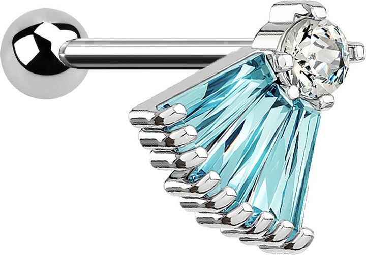 Produktbild Star Piercing Micro Barbell silber Fächer aqua (Chirurgenstahl 316L, Messing)